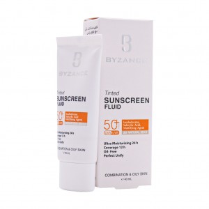 فلوئید ضد آفتاب رنگی +SPF50  پوست مختلط و چرب  بیزانس 40 میلی لیتر(بژ طبیعی)