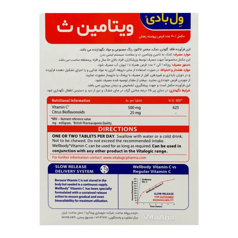 قرص ول بادی ویتامین c ویتالوژیک 60 عدد